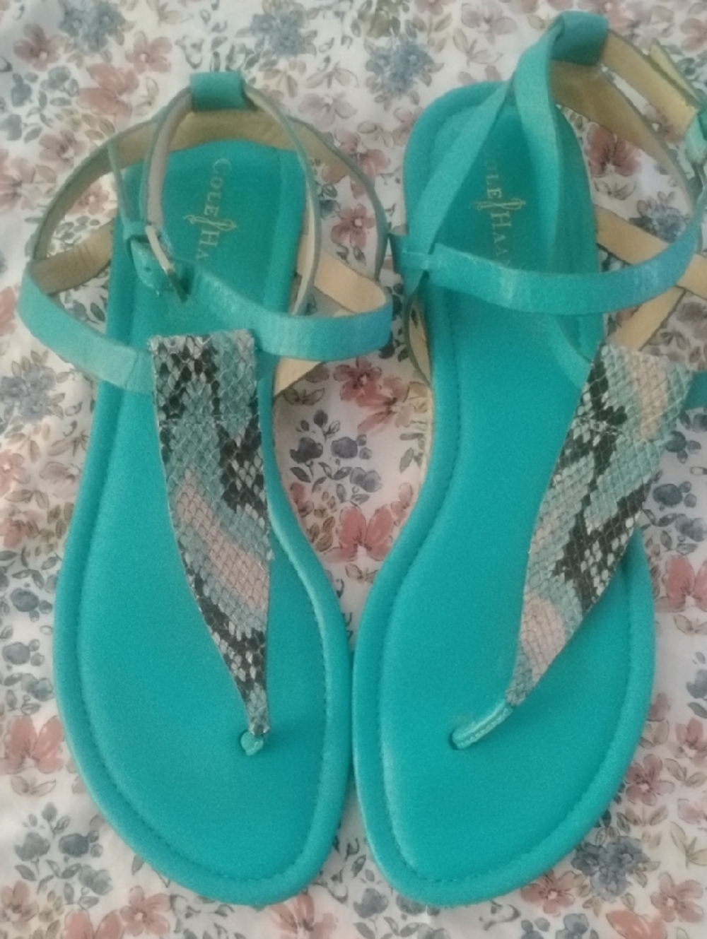 Cole Haan Grove Teal Snake-Print Thong Sandals for Women Sz 9.5